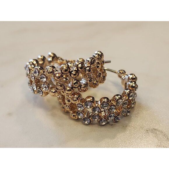 Dana Buchman Gold-Tone Crystal-Embellished Hoop Earrings - Picture 4 of 6